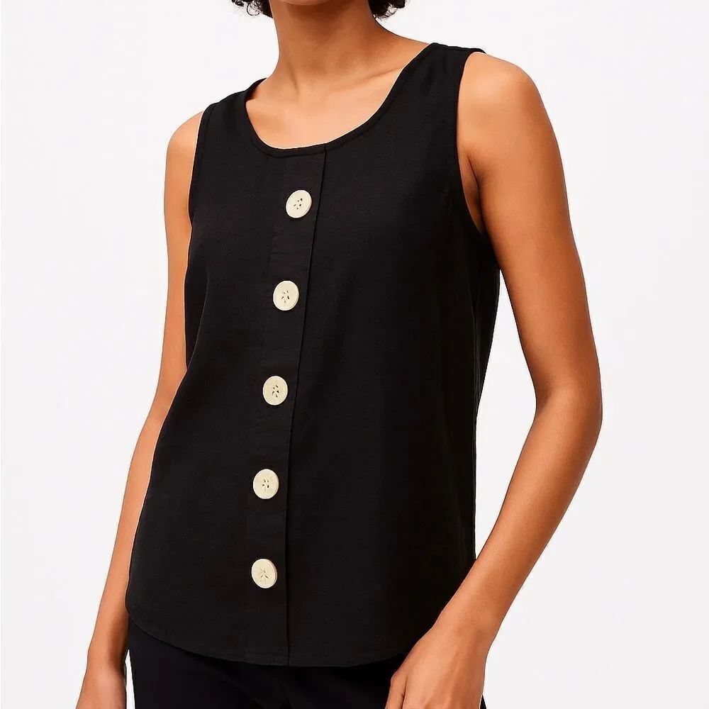Vince Camuto Black Sleeveless Button Front Tank Top